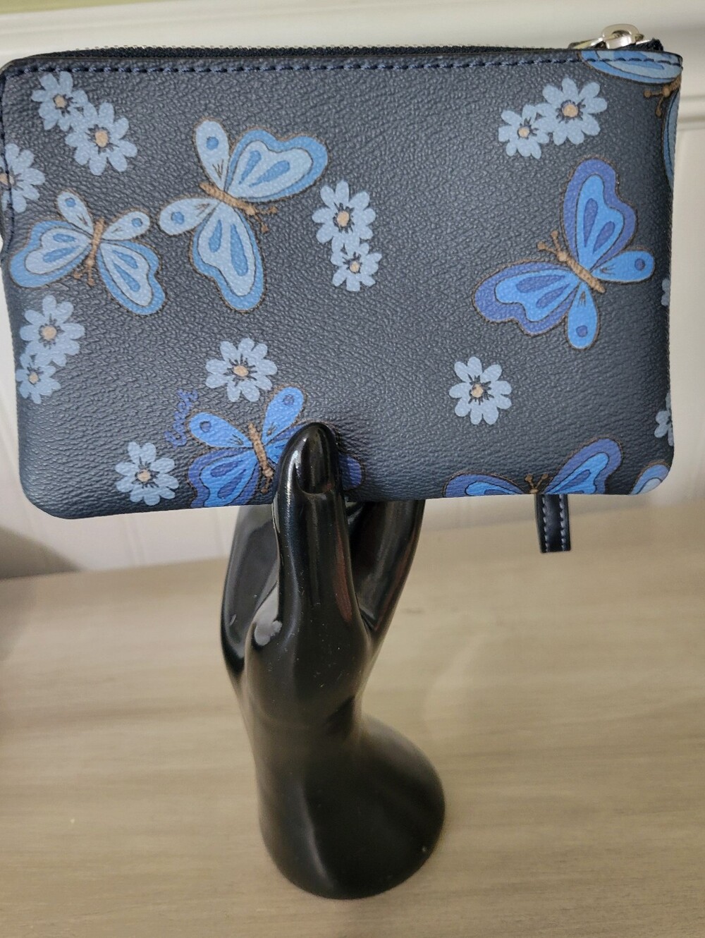 COACH Navy Blue Butterfly Floral Wristlet - Picture 4 of 4